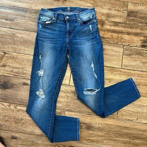 👖 Seven for All Mankind The Ankle Skinny Jeans - Size 28 - Med Wash Distressed
